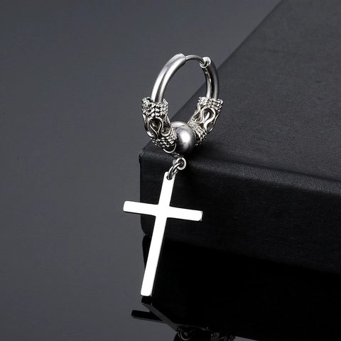 Retro Edelstahl Drachenmuster Kreuz Creolen Punk Gotik Ohrknochen Schnalle Für Männer Frauen Hip Hop Schmuck