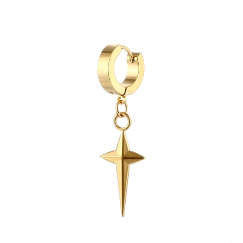 Stainless Steel Four Pointed Star Pendant Hoop Earrings Unisex Punk Minimalist Geometric Huggie Drop Earrings Jewelry Gift