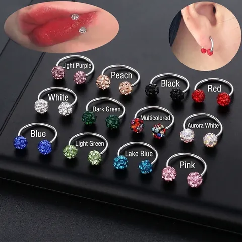 Edelstahl Hufeisen U-Förmige Piercing Nasenring Ohrstecker Mit Doppel Strass Shamballa Kugeln Mode Körperschmuck