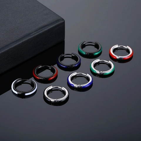 Minimalistische Edelstahl Huggie Creolen Für Damen Herren Emaille Tropföl Geometrische Runde Kreis Piercing Schmuck