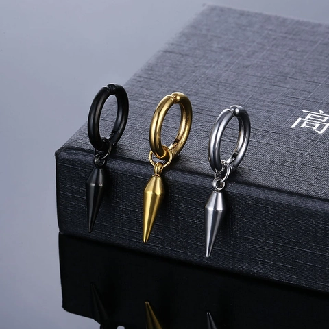 Punk Stainless Steel Spike Huggie Hoop Earrings Hip Hop Cone Pendant Earrings For Men Women Minimalist Jewelry
