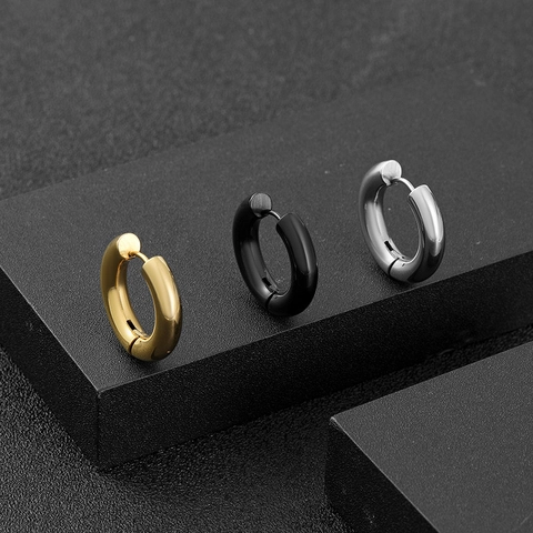 Edelstahl Dicke Creolen Für Herren Damen Punk Hip Hop Runde Ohrringe Polierte Kreis Ohrringe Gold Schwarz Silber Schmuck