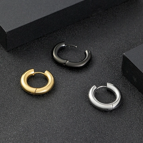 Edelstahl Dicke Creolen Für Herren Damen Punk Hip Hop Runde Ohrringe Polierte Kreis Ohrringe Gold Schwarz Silber Schmuck