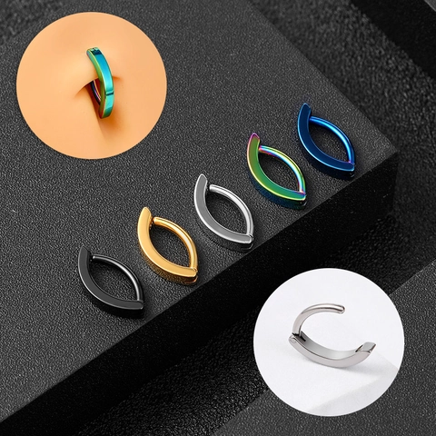 316L Stainless Steel Marquise Leaf Hinged Clicker Belly Ring Minimalist Unisex Navel Piercing Body Jewelry Accessory