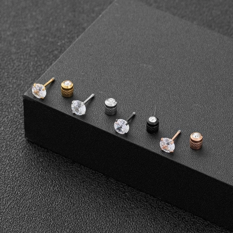 Minimalistische Edelstahl Zirkonia Ohrstecker Rund Vier Krallen Eingelegt Schraubverschluss Piercing Schmuck Unisex