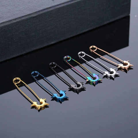 Punk Stainless Steel Safety Pin Earrings With Rivets Spikes Hip Hop Gothic Stud Earrings For Women Men Individual Jewelry