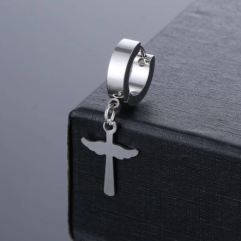 Unisex Edelstahl Kreuz Anhänger Creolen Hip Hop Punk Gothic Stern Flügel Hängeohrringe Schmuck Für Herren Damen