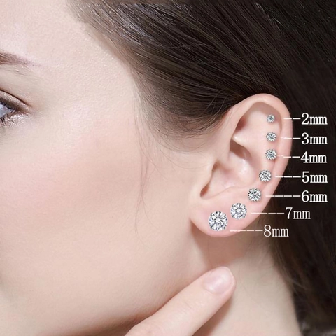 Boucles d'Oreilles Clous en Acier Inoxydable 316L et Zircone Quatre Griffes Ronds Fermoir à Vis Piercing Bijoux de Mode Homme Femme