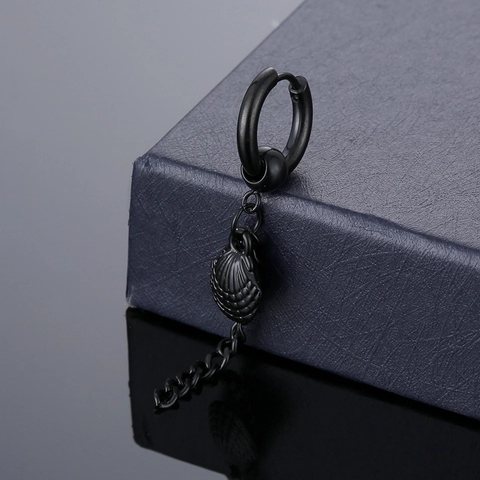 Punk Stainless Steel Shell Pendant Tassel Hoop Earrings For Men Women 316L Titanium Steel Conch Chain Drop Earrings Jewelry