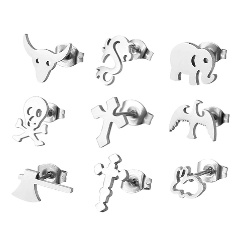 Punk Gothic Edelstahl Ohrstecker Für Damen Herren Totenkopf Kreuz Adler Elefant Tier Bullen Drachen Hip Hop Schmuck
