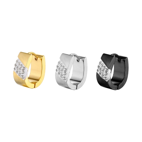 Unisex Stainless Steel Huggie Hoop Earrings With Inlaid Zirconia Polished U-Shaped Geometric Ear Buckles Punk Jewelry