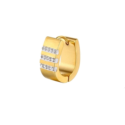 Stainless Steel U Shaped Huggie Hoop Earrings With Triple Row Zirconia Rhinestone Polished Jewelry For Men Women
