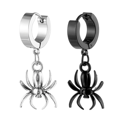 Gothik Edelstahl Spinne Anhänger Creolen Punk Unisex Tier Insekt Schmuck Für Halloween Party Schwarz Silber