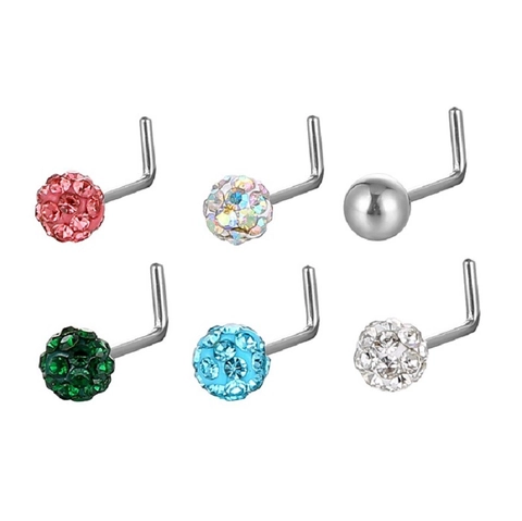 316L Edelstahl L-Form Nasenstecker Mit Zirkonia Kristallkugel Schraubgewinde Körper Piercing Schmuck Für Herren Damen