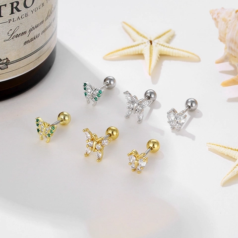 Schmetterling Zirkonia Helix Ohrstecker 316L Edelstahl Piercing Schraubverschluss Kupfer Gold Silber Tier Schmuck Für Damen