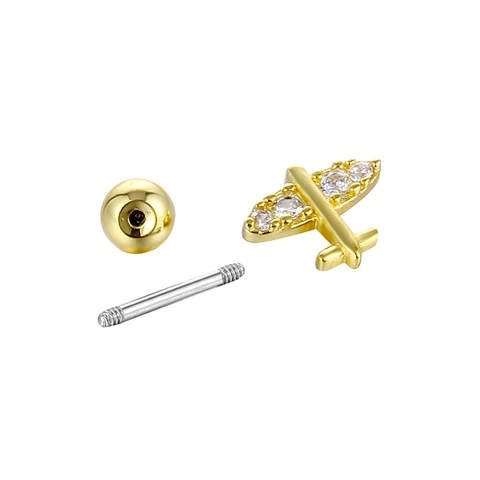 Stainless Steel Copper Zirconia Cartilage Stud Earrings Minimalist Airplane Star Moon Triangle Shape Piercing Jewelry Women