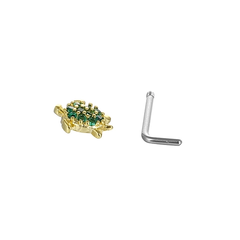 L-Shaped Nose Stud Stainless Steel Copper Zircon Inlaid Butterfly Snake Turtle Gecko Shape Body Piercing Gold Silver Jewelry