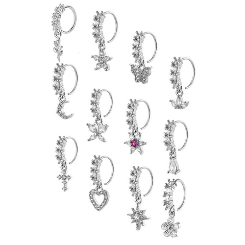 Copper Zircon Nose Ring Butterfly Cross Moon Star Heart Flower Pendant Piercing Jewelry For Women Elegant Accessory