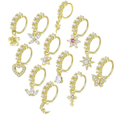 Copper Zircon Nose Ring Butterfly Cross Moon Star Heart Flower Pendant Piercing Jewelry For Women Elegant Accessory