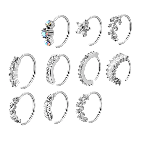 Kupfer Zirkonia Nasenring Hoop Body Piercing Schmuck Verstellbarer Nasenstecker Gold Silber Blatt Feder Blume Stern Piercing Für Damen Herren