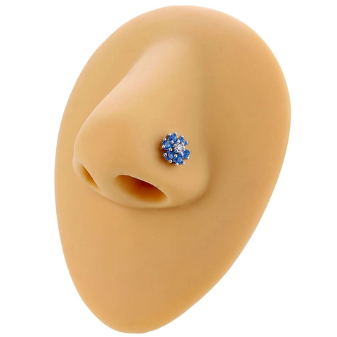 Kupfer L-Form Nasenstecker Für Damen Piercing Schmuck Edelstahl Stab Eingelegt Blau Zirkonia Herz Schmetterling Blume Stil