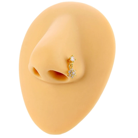 Kupfer Zirkonia L-Nasenstecker Mit Herz Stern Blume Anhänger Edelstahl Body Piercing Schmuck Für Damen Herren