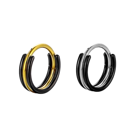 Triple Layer Color Block Nose Ring Copper Vacuum Plated Hinge Clicker Piercing Jewelry For Women Men Daily Wear Accessory