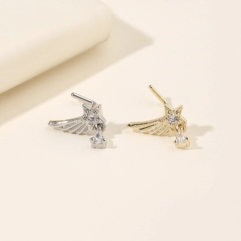 Star Angel Wing Copper Zirconia Nose Stud L-Shaped Nose Ring Gold Silver Teardrop Pendant Body Piercing Jewelry For Women