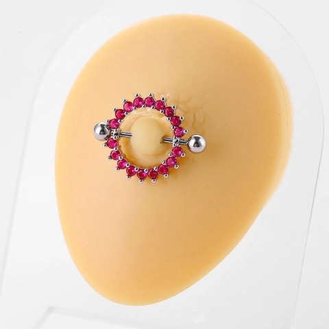 Sexy Copper Round Zirconia Nipple Rings 16G Barbell Body Piercing Jewelry Inlaid Crystal Nipple Shield Ring For Women