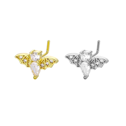 Copper Zircon Bat Nose Stud L-Shaped Piercing Jewelry For Men Women Gothic Style Nose Ring Body Piercing Accessories