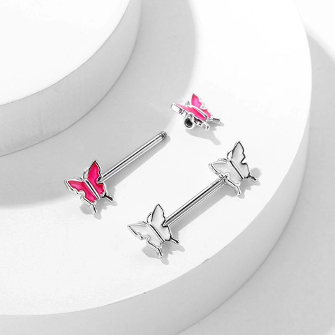 Sexy Butterfly Nipple Ring For Women Copper Enamel Barbell Body Piercing Jewelry Silver White Red Butterfly Nipple Stud