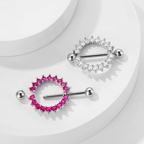 Sexy Copper Round Zirconia Nipple Rings 16G Barbell Body Piercing Jewelry Inlaid Crystal Nipple Shield Ring For Women