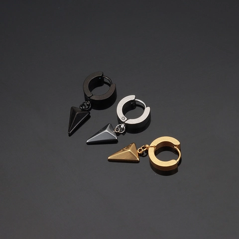 Punk Stainless Steel Triangle Pendant Huggie Earrings Minimalist Geometric Dangle Ear Buckles For Men Women Trendy Jewelry