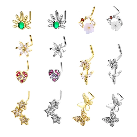 L-Förmige Kupfer Nasenstecker Mit Zirkonia Schmetterling Herz Stern Design Sexy Body Piercing Schmuck Für Damen Mode Geschenk