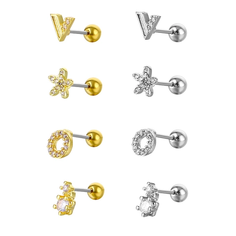 Kupfer Zirkonia Eingelegte Ohrstecker Mit 316L Edelstahl Stift Geometrische V-Form Stern Seestern Schmuck Für Damen
