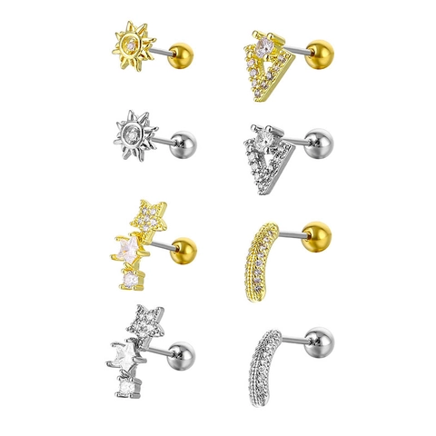 Copper Zirconia Star Triangle Sun Stud Earrings With 316L Stainless Steel Post Minimalist Jewelry For Women Gold Silver