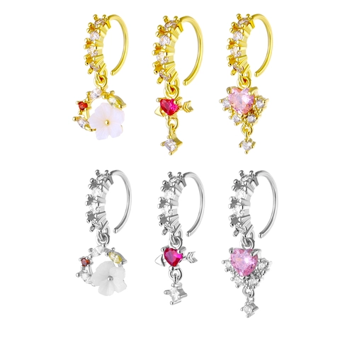 Copper Zirconia Heart Flower Cupid Arrow Pendant Nose Ring Fashion Piercing Jewelry For Women Gold Silver Plated Jewelry