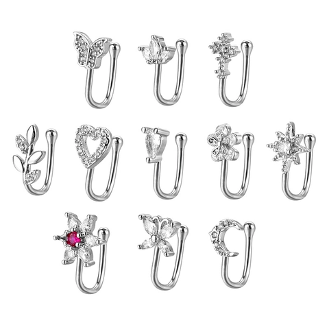 U-förmiger Nasenclip Edelstahl Ohne Piercing Strass Schmetterling Herz Krone Stern Mond Fake Nasenring Für Damen Herren Schmuck