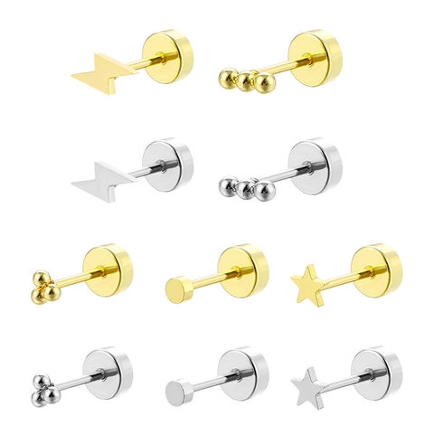 Minimalistische Edelstahl Ohrstecker Für Damen Herren Stern Blitz Geometrische Punk Flache Rückseite Gewinde Ohrring Schmuck