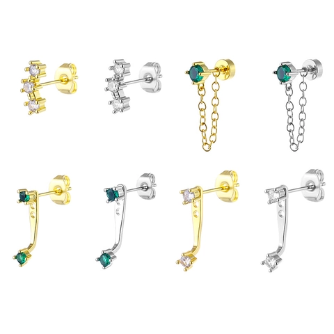 Orecchini a Bottone in Acciaio Inossidabile con Zirconia e Nappina Semplici Gioielli in Oro Argento Placcato Catena per Donna Ragazze