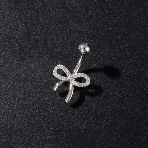 Zirconia Inlaid Copper Butterfly Belly Button Ring For Women Sexy Navel Piercing Jewelry Silver Butterfly Bow Body Jewelry