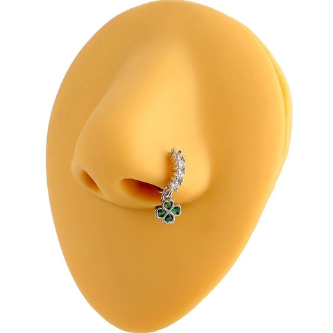 Copper Nose Ring Zirconia Inlaid Dollar Sign Clover Flower Drop Pendant Piercing Jewelry Gold Silver Plated For Unisex
