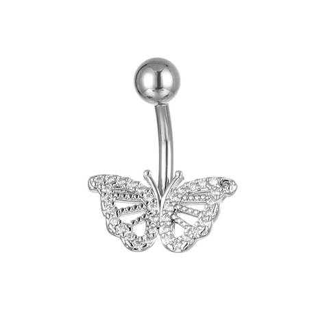 Schmetterling Kreuz Bauchnabelring Edelstahl Kupfer Zirkonia Eingelegt Gebogene Stange Piercing Schmuck Für Damen Silber