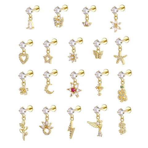 Edelstahl Labret Piercing Schmuck Kupfer Zirkonia Anhänger Lippenring Schmetterling Herz Kreuz Mond Stern Knorpel Stecker Schmuck