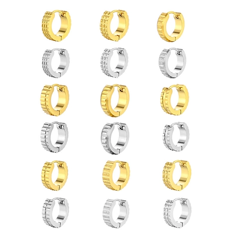 316L Stainless Steel Gear Pattern Huggie Hoop Earrings Industrial Style Geometric Gold Silver Plated Jewelry For Men Women Daily Accessory