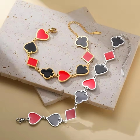 Stainless Steel Playing Card Suit Bracelet For Women Enamel Heart Spades Diamond Club Poker Charms Jewelry Party Gift