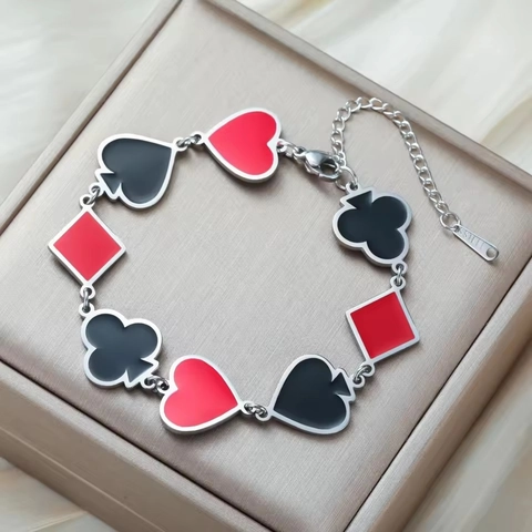 Stainless Steel Playing Card Suit Bracelet For Women Enamel Heart Spades Diamond Club Poker Charms Jewelry Party Gift