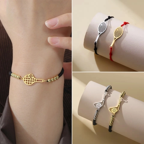 Edelstahl Tennisschläger Golfschläger Armband Für Damen Herren Verstellbares Geflochtenes Seil Sport Schmuck Geschenk Sportliches Charm Armband