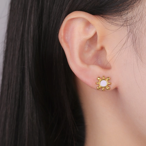 Stainless Steel Zircon Sun Moon Heart Bowknot Flower Stud Earrings For Women Minimalist 304 Stainless Steel Jewelry Gift