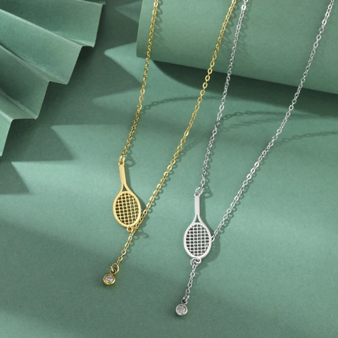 Collana con Ciondolo a Racchetta da Tennis in Acciaio Inossidabile per Uomo Donna Collana Sportiva a Forma di Y Gioielli Regalo